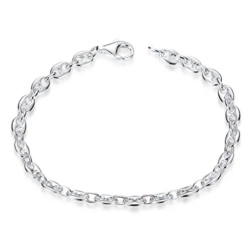 Materia Damen Armband Bohnenkette Silber 925 - Elegante Kaffeebohnen Armkette - Armbänder für Damen aus 925 Sterling Silber, flaches Design für hohen Tragekomfort und strahlenden Silberglanz. Ideal als Geschenk für besondere Anlässe.