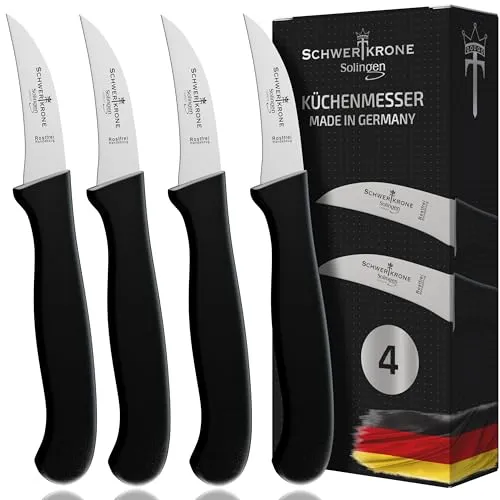 Schwertkrone 4er Messer-Set gebogen/Vogelschnabel/Solingen/Gemüsemesser scharf Küchenmesser Schälmesser Allzweckmesser/Germany rostfrei 2,5