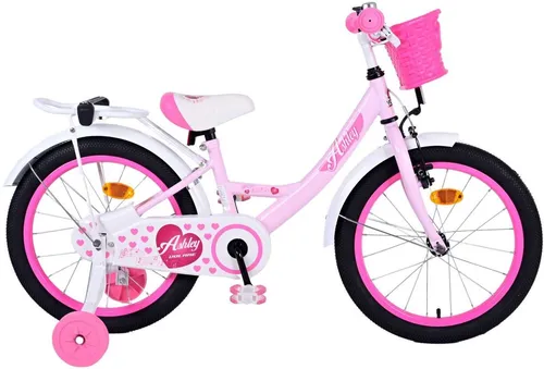 Zoll Kinderfahrrad für Mädchen 18 Zoll - Rosa Cityrad - Ideales Kinderfahrrad für Mädchen im Alter von 5-7 Jahren, ausgestattet mit Rücktrittbremse, Klingel, Stützrädern und Korb für sicheres und komfortables Fahren.