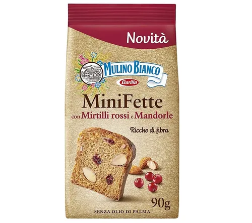 Mulino Bianco Mini Fette Zwieback mit Vollkornmehl Preiselbeeren Mandeln 90g