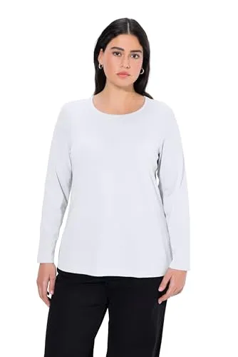 Ulla Popken Damen Langarm-shirt, Schneeweiß, 54-56 EU