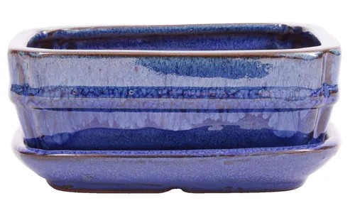 Bonsai - Schale eckig 16 x 12 x 6.7 cm  blau mit Untersetzer 23182