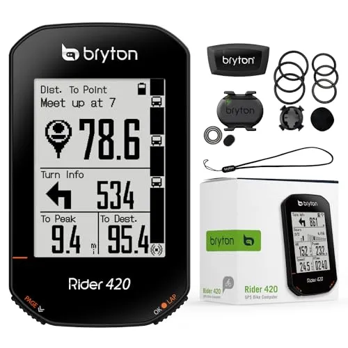 Bryton Rider 420 Sensor Bundle Kabelloser GPS-Fahrradcomputer zur Aufzeichnung von Strecken und Daten, mit Straßennamennavigation und Unterstützung mehrerer Sprachen