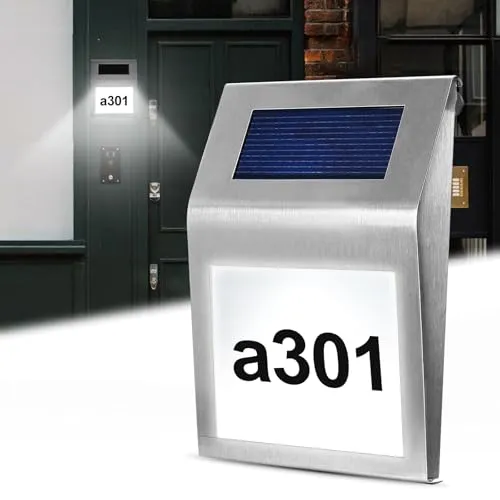 Beleuchtete Solar-Hausnummer aus Edelstahl – IP65 Wasserdicht
