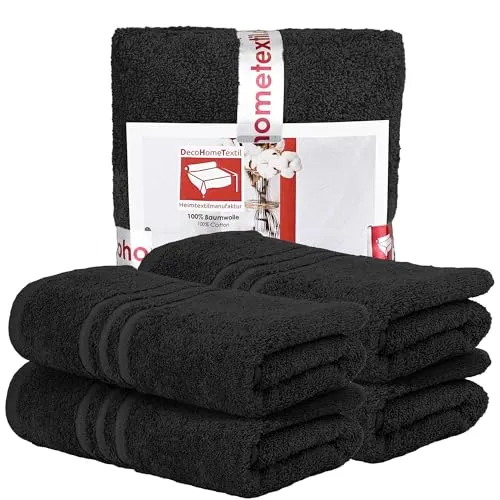 DecoHomeTextil Handtuch-Set 4 Handtücher 50 x 100 cm in Schwarz aus 100% Baumwolle, hochwertig, kuschelweich und saugstark