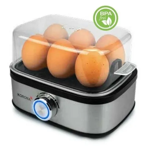 KORONA 25307 Eierkocher – 6 Eier kochen und 2 Eier pochieren - Eierkocher aus gebürstetem Edelstahl, ideal für die einfache Zubereitung von bis zu 6 Eiern. Kompakt und leistungsstark mit 210 Watt für perfekte Ergebnisse.