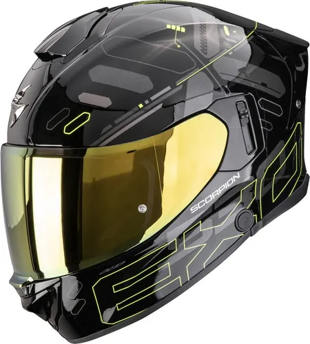Scorpion Exo-530 Air Fond Integralhelm XL schwarz-gelb - Hochwertiger Integralhelm mit AirFitTM-System für perfekten Sitz. Werkzeugloser Visierwechsel und einziehbares Sonnenvisier mit Anti-Fog Beschichtung für optimalen Fahrkomfort.