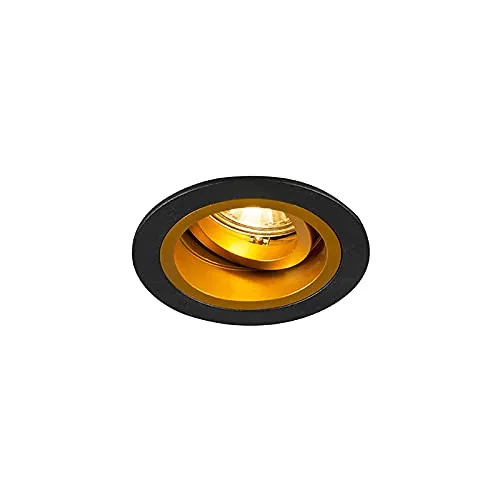 Qazqa Einbaustrahler, Einbauleuchte - Chuck - Schwarz Gold, max. 50W, Geeignet für LED, 9.2cm, Rund, Ideal als Flur, Küche lampe und Schlafzimmerlampe