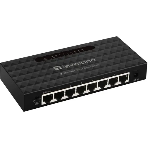 LEVELONE GEU0821 - 8-Port Gigabit Ethernet Switch - Netzwerk-Switch mit 8x RJ45-Ports, energieeffizient mit Auto-Learning und Auto-Aging für optimale Leistung, ideal für Online-Spiele und Multimedia-Streaming.