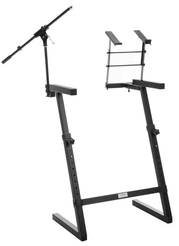 Classic Cantabile KWS-100 - Keyboardständer mit Mikrofonstativ und Laptophalter, 8-fach höhenverstellbar für Studio und DJ-Einsatz