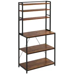 Woltu Küchenschränke mit 6 Ebenen, Aufbewahrungsgestell mit 6 Haken, Küchen-Organizer, Mikrowellenständer, Metall + Holz, 80 x 40 x 167 cm, rustikales Braun + Schwarz