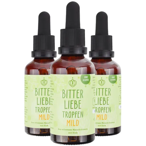 BitterLiebe Tropfen mild 3er Set - Nahrungsergänzungsmittel für eine sanfte Unterstützung der Verdauung, rezeptfrei und ideal für die ganze Familie.