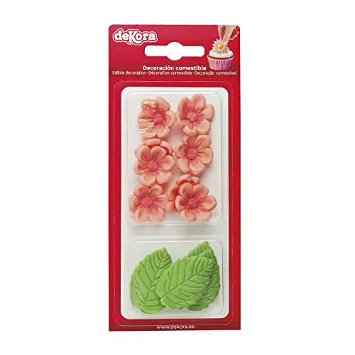 Dekozauber24 Essbare Blumen für die Torte, Zuckerblumen, 8 Stück, mit 5 Blättern, 4 Farben, vegetarisch, Tortendeko Kuchen Deko (pink)