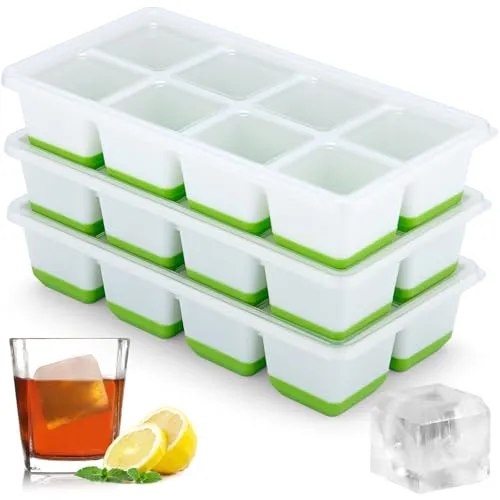 Sinnsally Eiswürfelform Silikon,3er-Pack Eiswürfelformen & Eiswürfelschalen,Eiswürfeln mit Deckel,Eiswürfelform Kugel,Eiskugelform,Eiswürfelbehälter,Silikonform Eiswürfel Form,Ice Cube Tray (Grün)