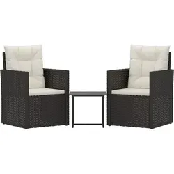 vidaXL 3-tlg. Garten-Lounge-Set mit Kissen - Elegantes Poly Rattan Schwarz - Gartenmöbel-Set aus langlebigem Poly Rattan, ideal zum Entspannen oder Speisen im Freien. Inklusive bequemer Kissen für optimalen Komfort und stilvollem Tisch für Getränke und Snacks.