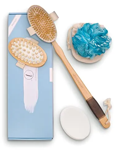 Lilienfeldt® Rückeneincremer mit langem Stiel aus Lotusholz & Eincremehilfe für den Rücken + Dusch Schwamm