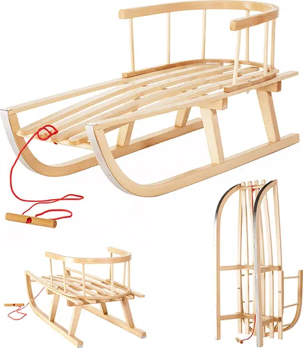 Holzschlitten mit abnehmbarer Rückenlehne und Zugseil - Perfekter Winterspaß - Holzschlitten aus Buchenholz mit abnehmbarer Rückenlehne und Zugseil. Ideal für Kinder jeden Alters, sorgt für sicheren Fahrspaß im Winter!