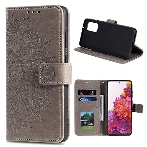CoverKingz Handytasche kompatibel mit Samsung Galaxy S20 FE [6,5 Zoll] - Handy Case mit Kartenfach Handyhülle - Flipcase klappbar Motiv Mandala Grau