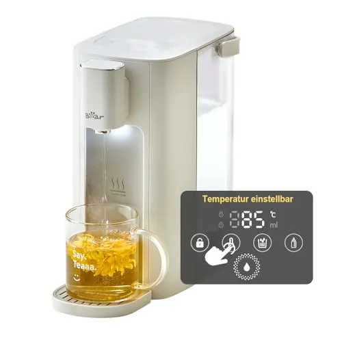 Bear 3-Liter-Heißwasserspender mit Digitalem Touchscreen - Heißwasserspender mit 6 Temperaturvorwahlen und 5 Wassermengenoptionen, ideal für Familien und Büros. Genießen Sie sofort heißes Wasser in der gewünschten Temperatur!