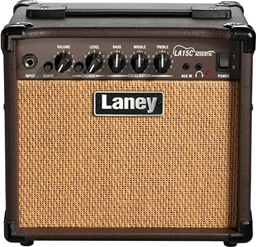 Laney LA15C LA Serie Compact Acoustic Guitar Practice Amplifier - Akustikgitarrenverstärker mit 15 W RMS, 3-Band-Equalizer und Chorus-Funktion für vollen Klang; ideal für private Praxis und kleine Auftritte.