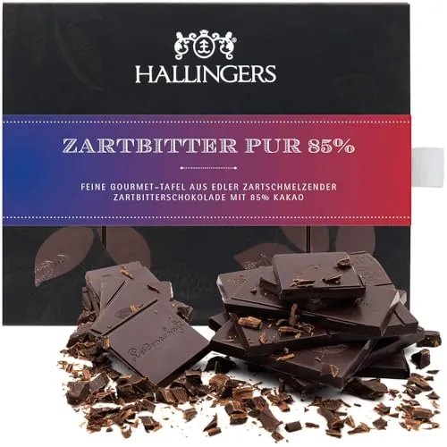 Hallingers Genuss Manufaktur Schokoladen Geschenk - Tafel Vegane Schokolade Zartbitter-Edelkakao 85% pur zartschmelzend - handmade ohne Alkohol, edle Geschenkverpackung
