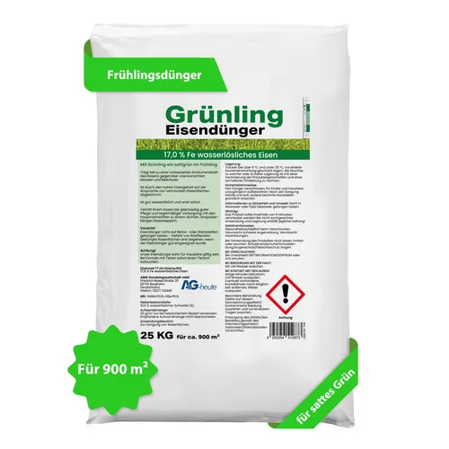 Grünling A&G-heute 25kg Eisendünger Pulver - Rasendünger für vermooste Flächen: Fördert gesundes Rasenwachstum und erhöht die Widerstandsfähigkeit gegen Moos, ideal für Frühjahr und Sommer.