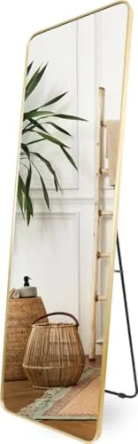 SensaHome Ganzkörperspiegel – Stand- & Hängespiegel – großer Wandspiegel – gebürstetes Aluminium – Sicherheitsglas – 160 x 50 cm – Gold