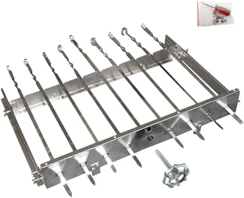 Spießdreher Schaschlik Grillaufsatz für 9 Spieße - Grill-Werkzeuge für müheloses Grillen, wiederverwendbar und aus hochwertigem Edelstahl für eine lange Lebensdauer.