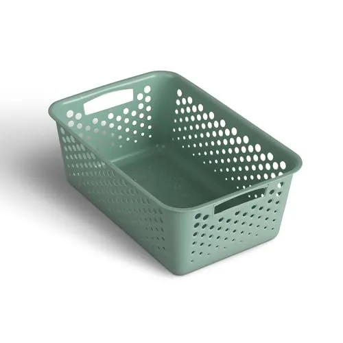 Aufbewahrungskorb 5L mit Griffen - BPA-Frei - Organizer (30 x 20 x 11 cm/Grün) - Körbchen für Bad Küche Schlafzimmer, Haushaltskorb