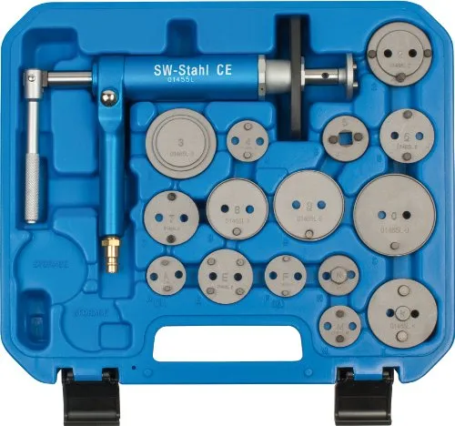 SW-Stahl 01465L Bremskolbenrückdrehwerkzeug, 16-teilig - Bremssattelwerkzeugset für präzises Arbeiten beim Bremsenservice: Ergonomisches Design und universelle Anwendung für verschiedene Fahrzeugmarken, ideal für schnelle und effiziente Wartung.