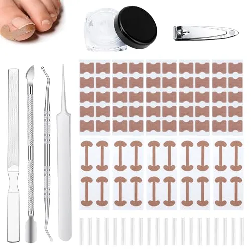 mobumeia Eingewachsene Zehennägel Set, 120 Stück Zehennagel Korrektur Set | Zehennägel Eingewachsene mit Zehennagelkorrektur Patch, C-förmige Zehennagel Pads & Edelstahl Fußpflege Werkzeugset