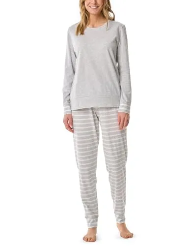 Schiesser Damen Casual Essentials Pyjamaset, Silbergrau-Mel - Schlafanzug kurz Set mit 3/4 langer Hose und kurzarm Oberteil aus weicher Baumwolle, ideal für gemütliche Nächte und entspannte Tage.