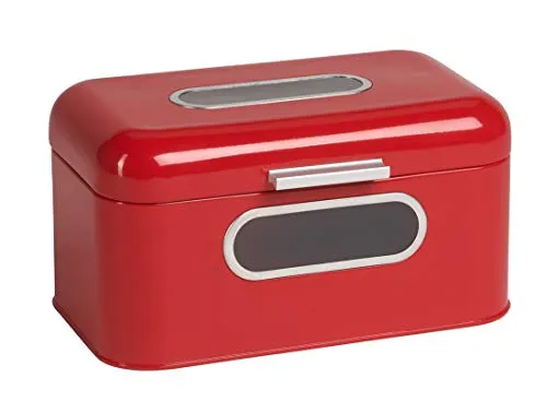 Echtwerk Brotkasten – Retro-Brotbox mit Sichtfenster in Rot - Stilvoller Brotbehälter aus Metall, ideal für die platzsparende Aufbewahrung. Mit Luftlöchern für optimale Frischhaltung und zwei Sichtfenstern.