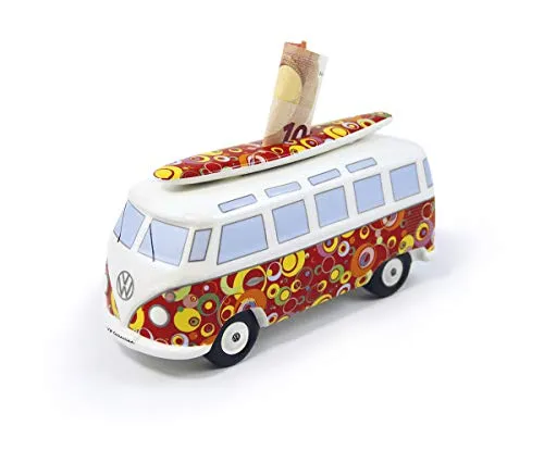VW Collection T1 Bus Spardose mit Surfbrett - Originelle Spardose aus hochwertiger Keramik im Maßstab 1:18, detailgetreu und ideal für VW-Fans, die das Surf-Feeling lieben.
