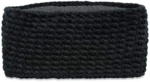 styleBREAKER Damen breites Grob gehäkeltes Stirnband einfarbig, Thermo Fleece Futter, Tube Schal, Winter Headband 04026050, Farbe:Schwarz
