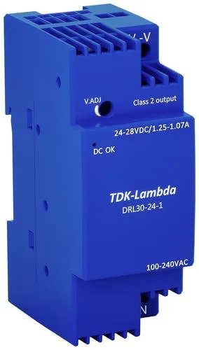 TDK-Lambda DRL30-24-1 Hutschienen-Netzteil 24V 1.25A 30W - Netzteile für Gebäudeautomatisierung, konvektionsgekühlt, mit Schutzklasse II und ideal für enge Platzverhältnisse in Verteilerkästen.