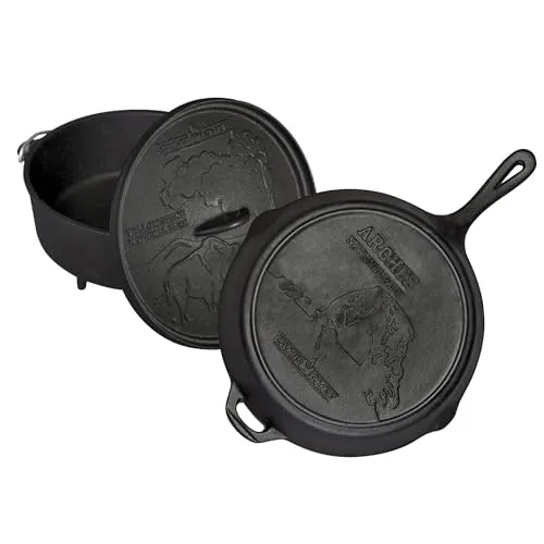 Produktbild Camp Chef National Parks Gusseisen-Set – Gusseisen-Kochgeschirr – inklusive Dutch Oven, Pfanne & Deckel – Gusseisen-Bratpfannen-Set für drinnen und draußen Kochen