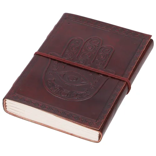 Lederbuch, Notizbuch, Tagebuch, Schreibbuch mit Ledereinband 100 Seiten - Hamsa