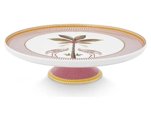PiP Studio Servierplatte La Majorelle mini Kuchenplatte pink 21 cm - Servierplatten mit wunderschönem Sommerdesign, ideal für Torten und Kuchen, bringt ein Stück botanischen Garten auf Ihren Tisch.