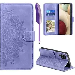 Handyhülle Leder PU Kartenfach Magnet Samsung Galaxy A12 M12 Lila