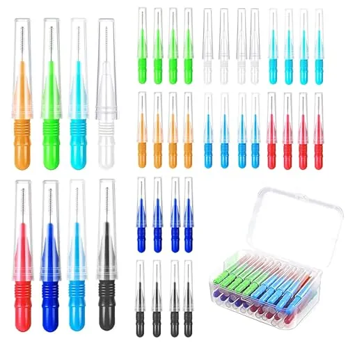 GEFIRE 40 Stücke Zahnzwischenraumbürsten Interdentalbürsten Zahnbürste Zwischenräume Zahnzwischenraumreiniger Wiederverwendbar, Geeignet für die Reinigung Zwischen (Inklusive Aufbewahrungsbox)