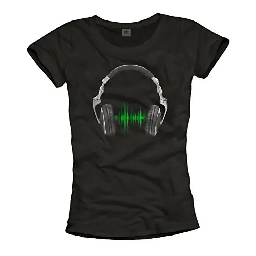 Coole Musik Shirts für Damen KOPFHÖRER schwarz Größe M