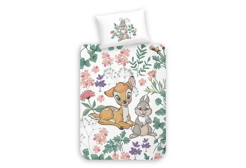 MTOnlinehandel Babybettwäsche Bambi Flower 100x135 + 40x60 cm - Bettwäsche-Sets aus 100% Baumwolle mit Wende-Motiv von Disney. Bringt die Magie des Waldes ins Kinderzimmer und sorgt für eine verspielte Atmosphäre.