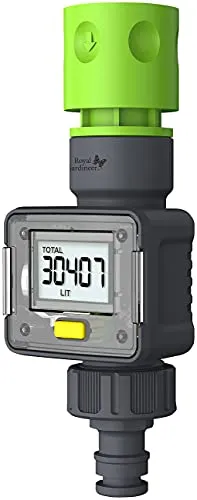 Royal Gardineer Wasseruhr: Digitaler Wasserzähler für den Gartenschlauch, mit 4 Zähleranzeigen (Durchflussmesser Gartenschlauch, Wasserzähler Garten)