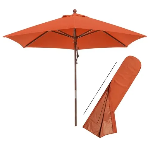 anndora Sonnenschirm 2,5m rund Holzgestell - Polyesterstoff Terracotta + Husse