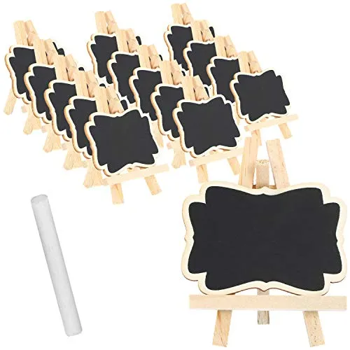 com-four® 15x Mini Holztafel-Set für Kräuter und Zimmer-Pflanzen, Staffelei aus Holz für Namensschild, Preisaufsteller mit Kreide zum Beschriften für Pflanzentöpfe, Saatgut oder als Tisch-Dekoration