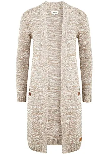 OXMO OXPhiletta Damen Lange Strickjacke Grobstrick Cardigan Longstrickjacke aufgesetzte Taschen 100% Baumwolle Regular fit, Größe:XS, Farbe:Dune (795409)