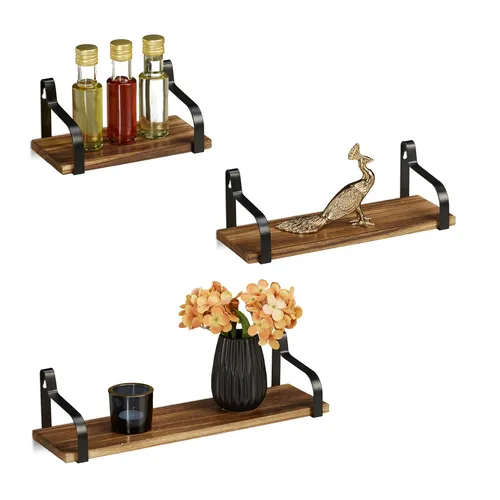 Wandregal Holz, 3er Set Regalbrett, Schweberegal, Hängeregal Dekoregal Wandboard