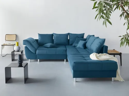 COLLECTION AB Ecksofa Innsbruck L-Form, B: 247 cm, Spar-Set, Set: Sofa & Hocker, 3 Zierkissen, Federkern