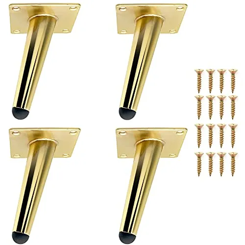 Set mit 4 Möbelfüßen, goldfarben, neigbar, aus robustem Metall, 12 cm, Tischbeine, Sofafüße zum Ersetzen oder Anpassen der Höhe von Nachttischen, Sofas, TV-Möbeln, Sessel etc.
